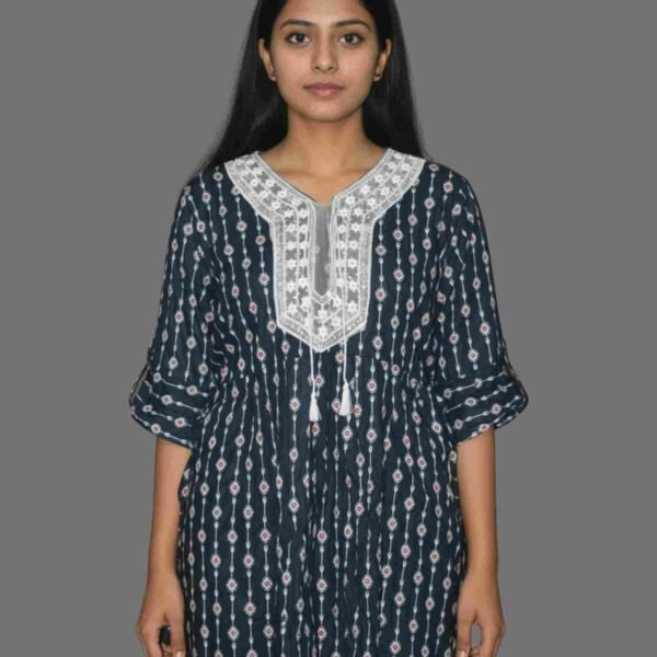 Classic Navy Printed Short Kurti