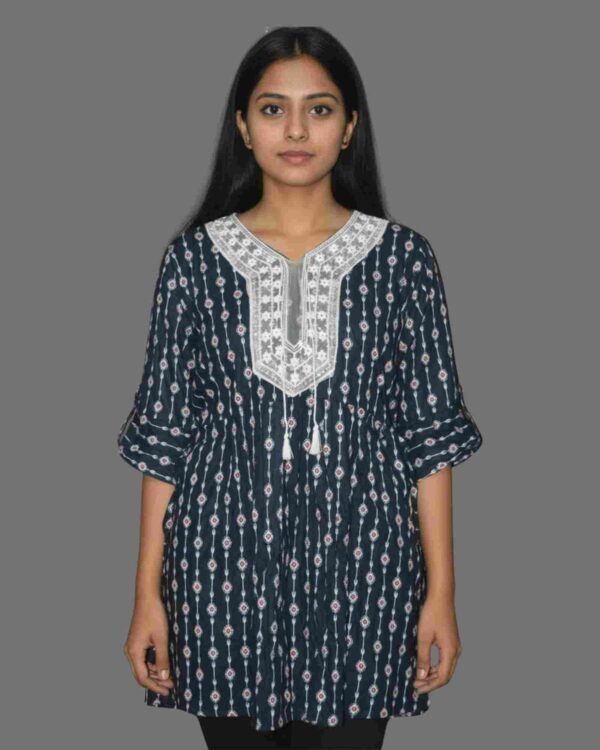 Classic Navy Printed Short Kurti