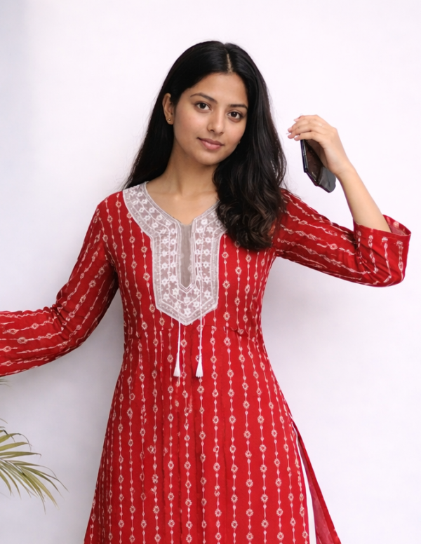 Red Grace Printed Kurti